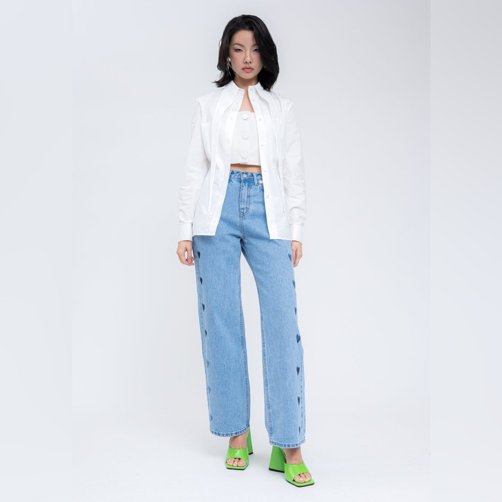 KIMHĒKIM Heart Puzzle Stamped Jeans Sky Blue M